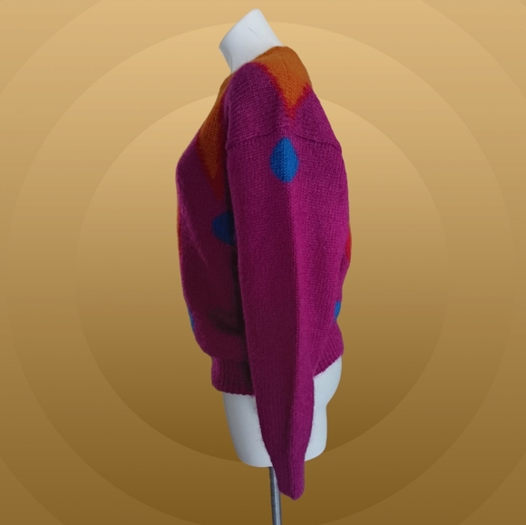 Perry Ellis VTG Fall Collection Colorful Vibrant Mohair Wool Jester Sweater RARE - Picture 3 of 9